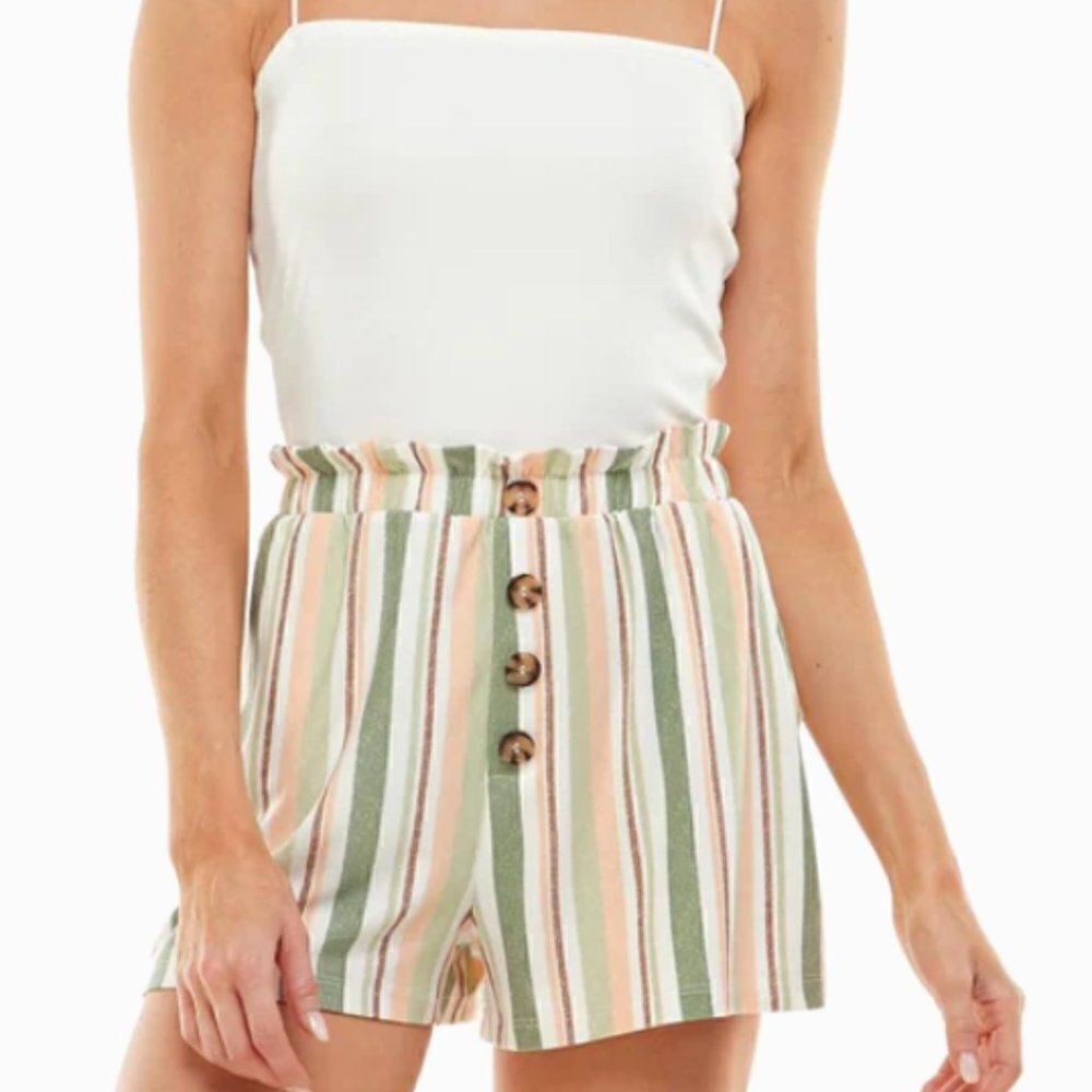 Ultra Flirt Womens Juniors Paperbag Waist Striped Romper Shorts Size Large